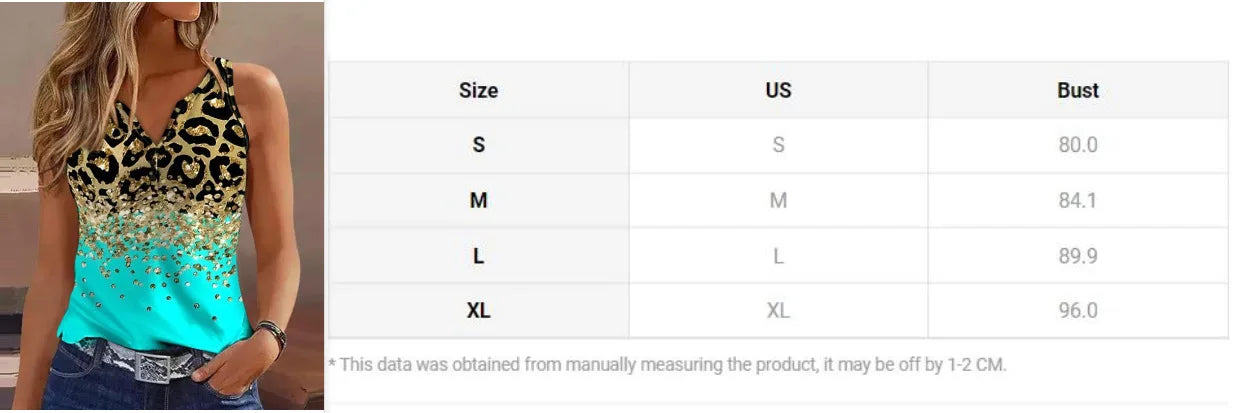V-Neck Women's Sexy T-shirts Sleeveless Loose Leopard Print Pattern Casual Sexy Halter Top Pullover Vest for Summer Spring