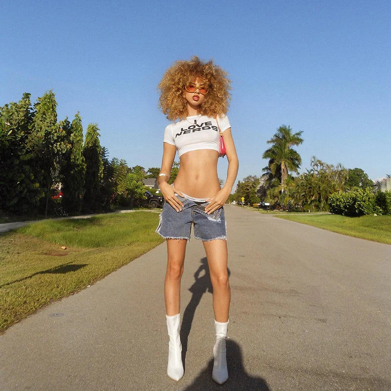 Y2k Crop top Casual Harajuku Aesthetics Letter Print Short Sleeve T-shirts Grunge Gothic Streetwear Top white baby tee slim top