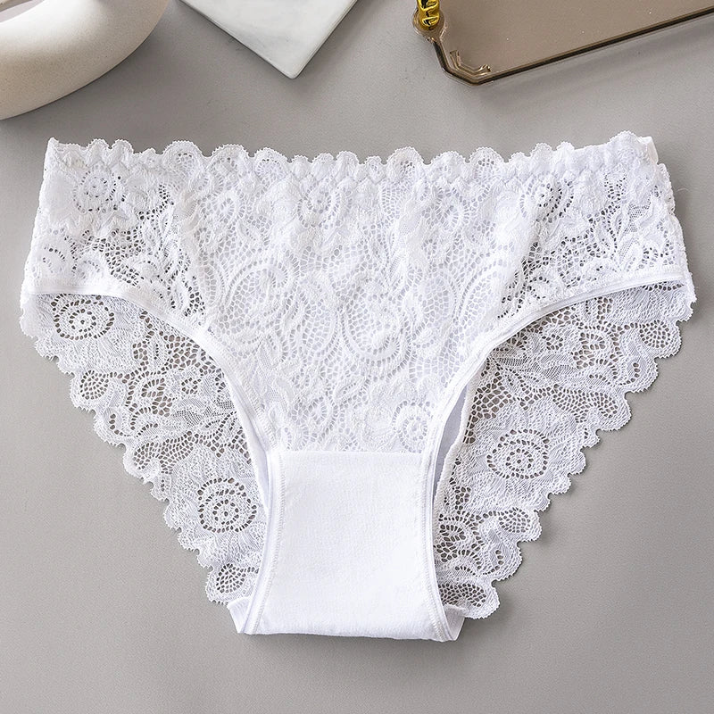 3PCS/Set Blue White Khaki Solid Color Cotton Panties Lace Floral Embroidery Briefs Solid Color Sexy Female Underwear Lingerie