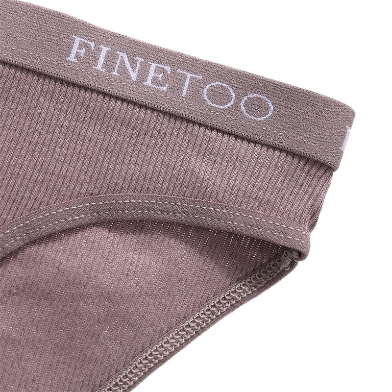 FINETOO 6Pcs Women Cotton Panties M-2XL Striped Underwear Letter Belt Briefs Female Low Waist Lingerie Stretchy Solid Lingerie