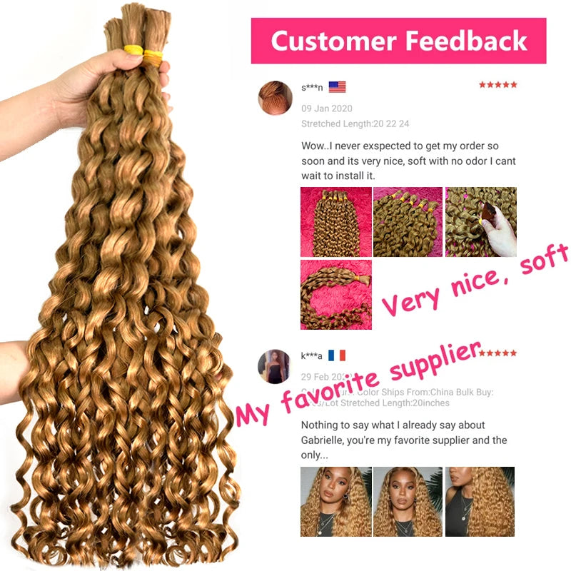 Ginger Virgin Human Hair Bulk For Braiding Extenciones De Cabello Natural Humano Weaving Unprocessed No Water Wave Culry Bulk