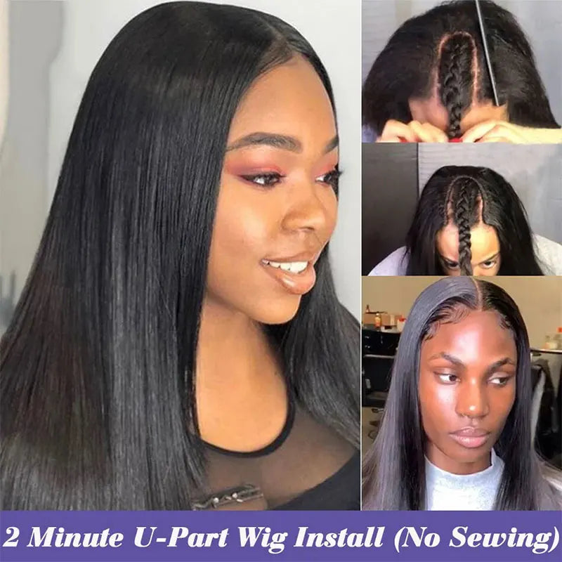 Brazilian Straight U Part Wig Human Hair 30Inch Natural Black Color Bone Straight Human Hair Upart Wig For Women