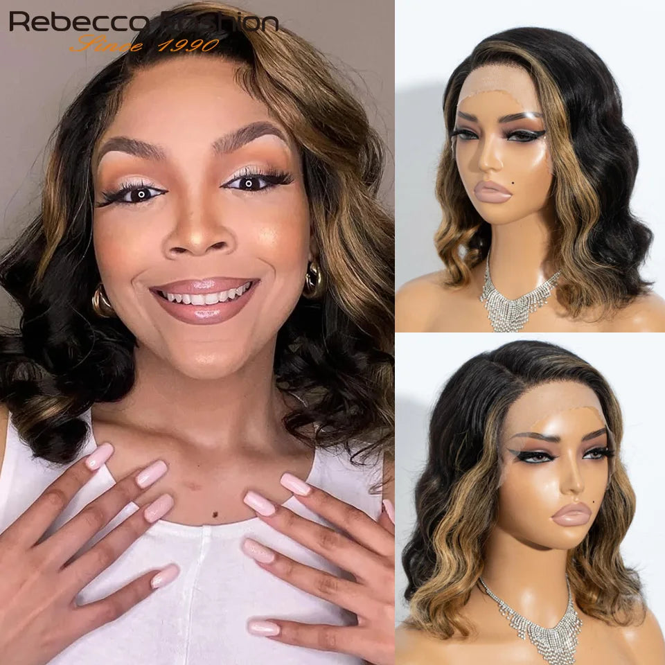 Honey Blonde Bob Wig Human Hair Real 12a Body Wave Part Lace Frontal Wig Ombre Highlight Short Bob Wigs Human Hair Pre Plucked
