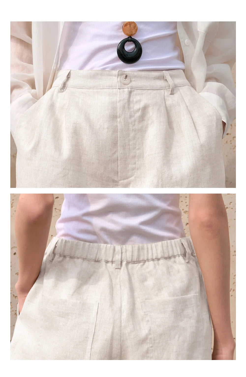 Retro 100% Linen Short Pants Women High Wasit Casual Harajuku Fashion Streetwear White Color Summer Office Lady Female Shorts