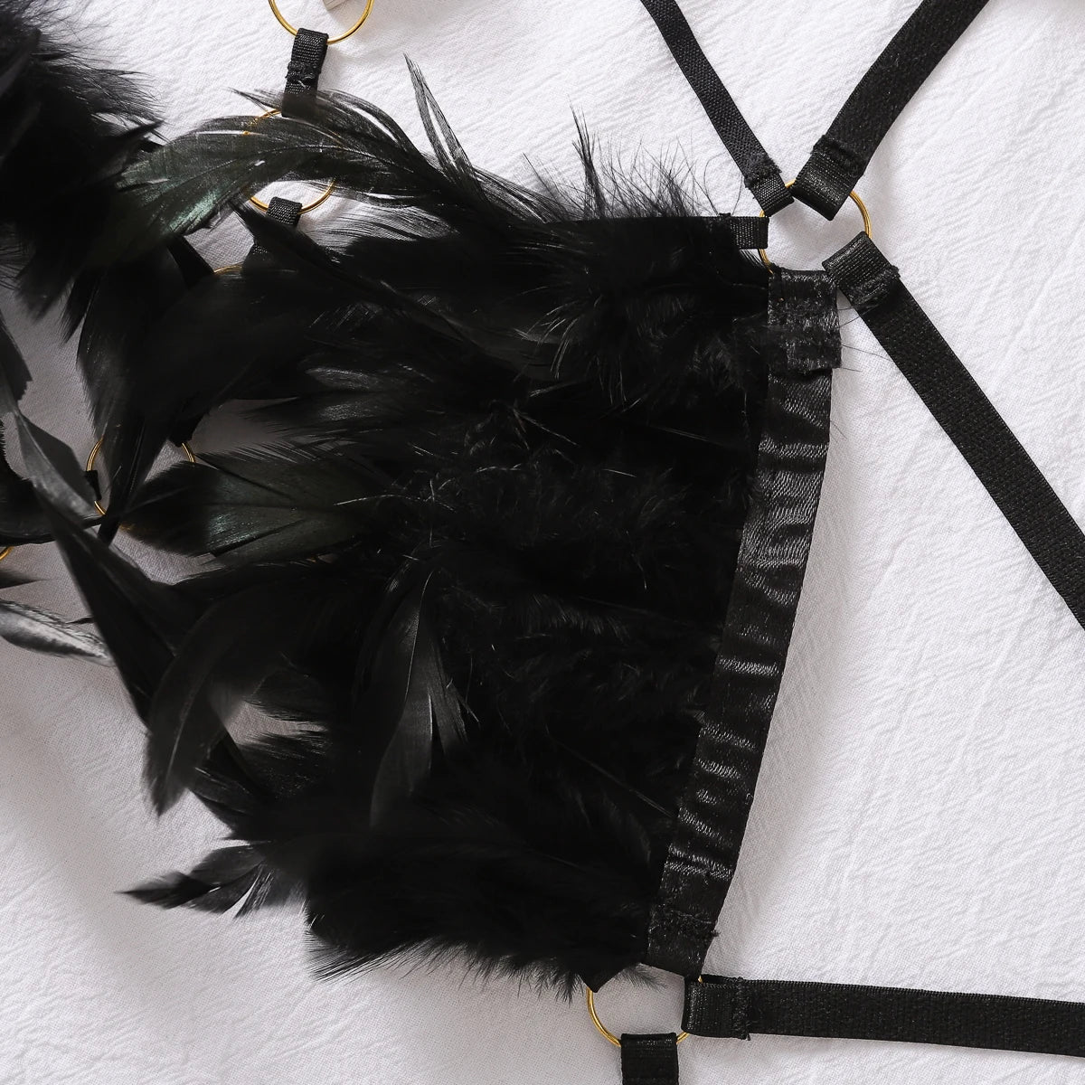 AVELINE 2025 Fashion Sexy Lace Harness Temptation Lingerie Splicing Feather three-point one-piece Skeleton Erotic Clothing