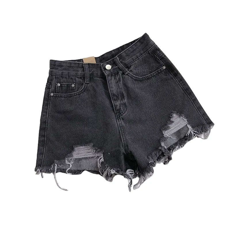 Korean Denim Shorts Women Summer Fashion Casual High Waist Ripped Jeans Pocket Tassel Hot Pants Streetwear Blue Trousers