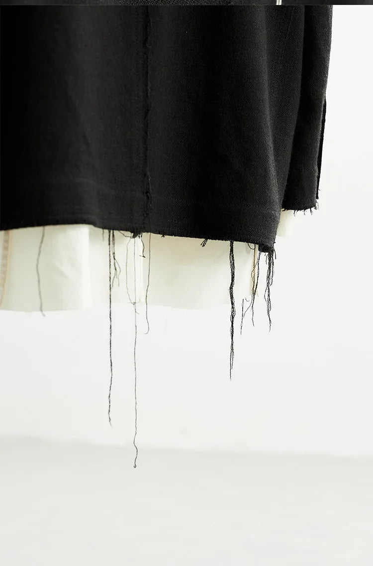 Custom Fabric Designer Style~Mysterious Black Blazer, Faux Two-Piece Fringed Oversized Jacket, Women's Casual Loose Top, New Spring 2026 Collection