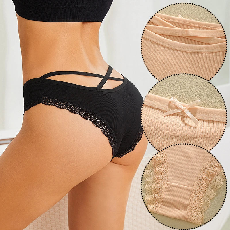 FINETOO 6Pcs/Set Women Cotton Panties Floral Lace Intimate Underwears M-XXL Trendy Patchwork Lace Briefs Female Soft Underpants