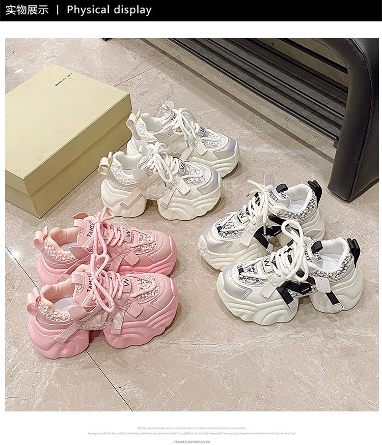 7CM Fashion Spring Autumn Sneakers Women Lace Up Chunky Platform Sports Dad Shoes Woman Comfort Casual Shoes Zapatillas Mujer