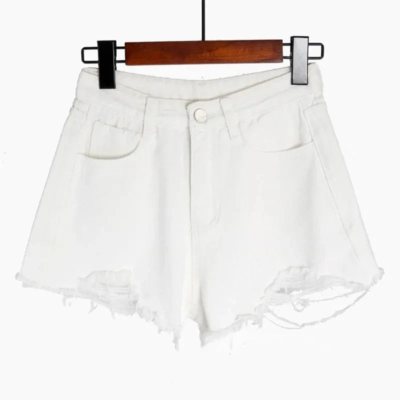 Hole Denim Shorts Women Korean Fashion High Waist Short Jeans Female Summer Slim Streetwear Irregular Wide Leg Shorts Ladies New