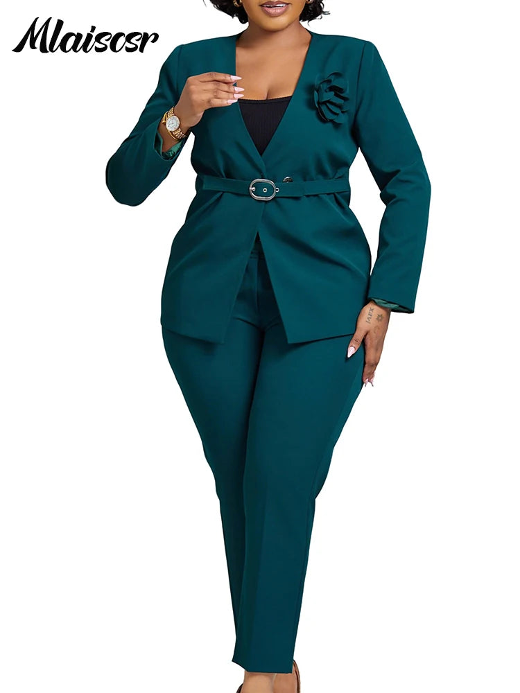 Mlaiscsr Elegant Blazer Suit for Women Long Sleeve Coat Top and Straight Pants Fashion Office Lady Work Fall Winter  Outfits