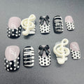 2025 Popular Piano Note Press On Nails Short Square Polka Dots Black White Design High Quality False Nails Wholesale Party Gift