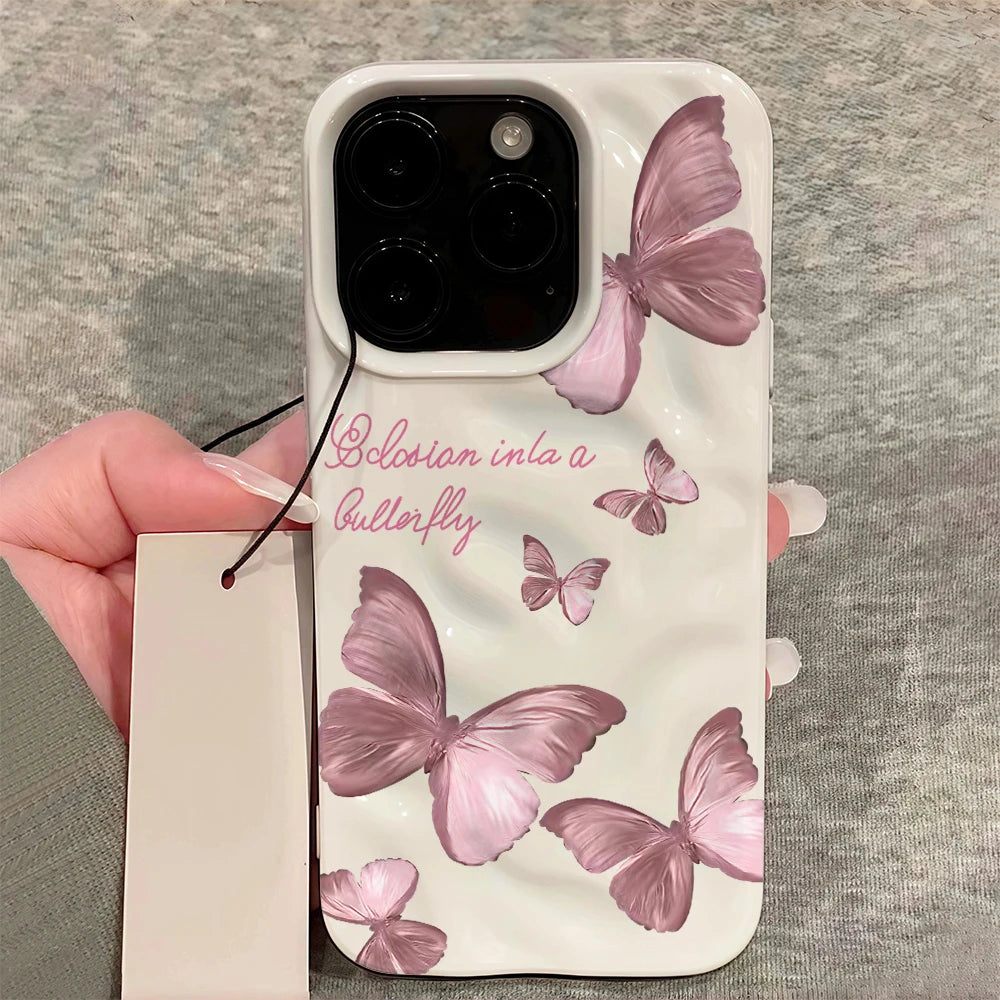 Luxury Butterfly Pattern Candy Color Phone Case For iPhone 17 Pro Max 16 17 14 13 Pro Max 13 12 11 Plus ShockProof Fashion Cover
