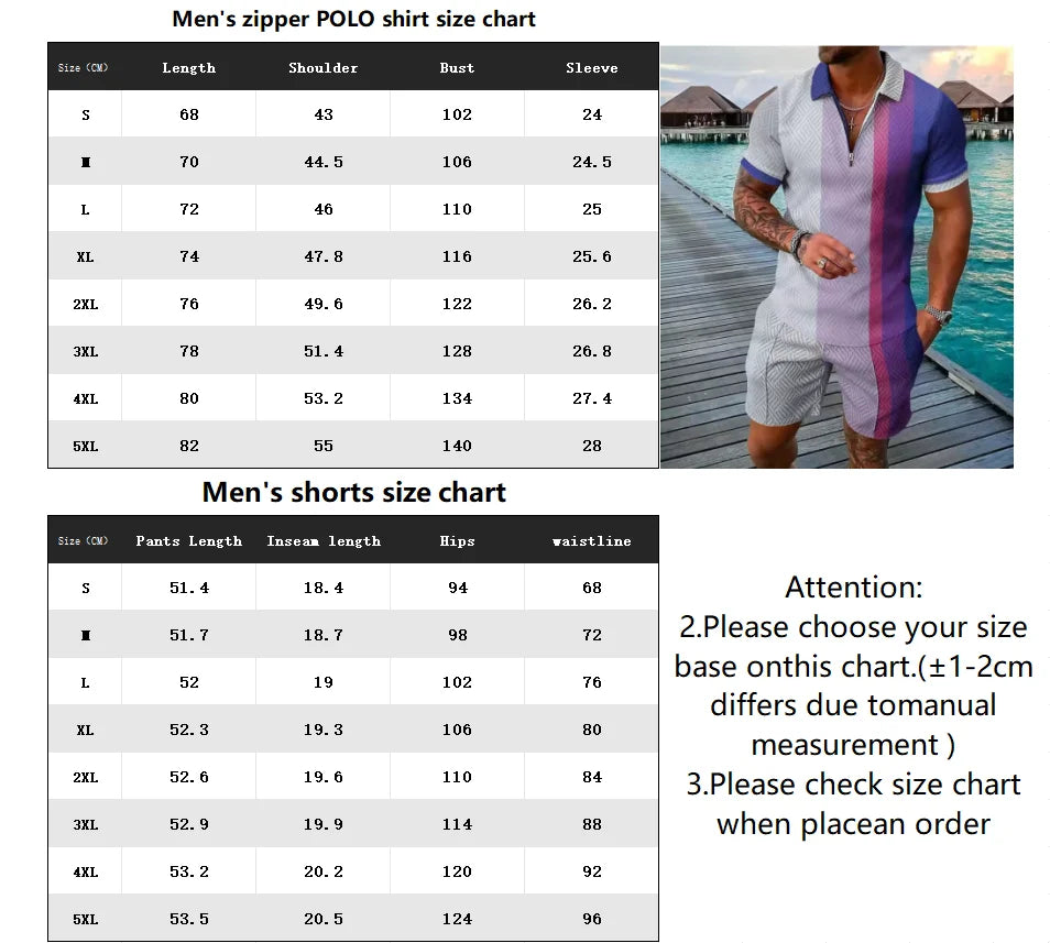 Fashion Luxury Men's Sets Casual Zip Short Sleeve Polo Shirts Shorts 2 Piece Outfit Men Sports Clothing Summer Street Loose Suit