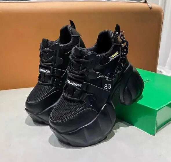 NEW Breathable Mesh 10CM Chunky Sneakers for Women Non Slip High Platform Sports Dad Shoes Woman Lace Up Thick Sole Casual Shoes