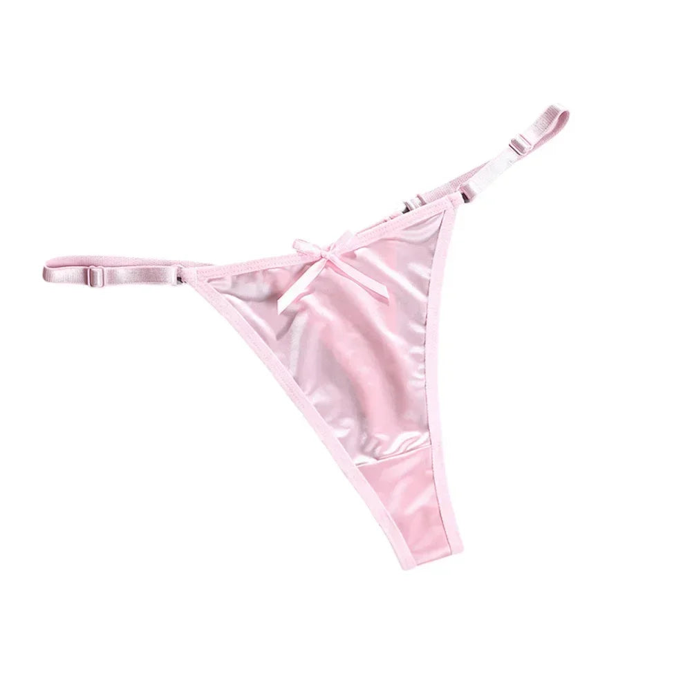 New Adjustable Girls G-Strings Pants Satin Cotton Crotch T-Back Women's Sexy Thin Strap Bow Underwear Plus Size