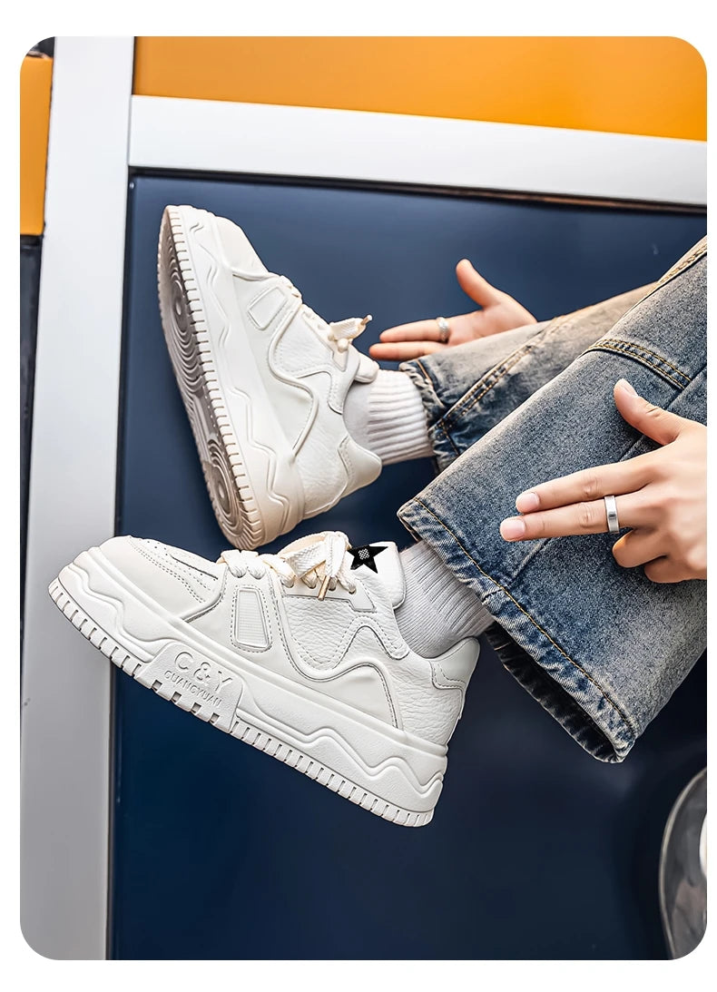 Fashionable Durable Men's Sneakers Casual Sport Shoes Trendy Stream Trudging Shoes Wear-resistant Cotton Ultra-soft Leather