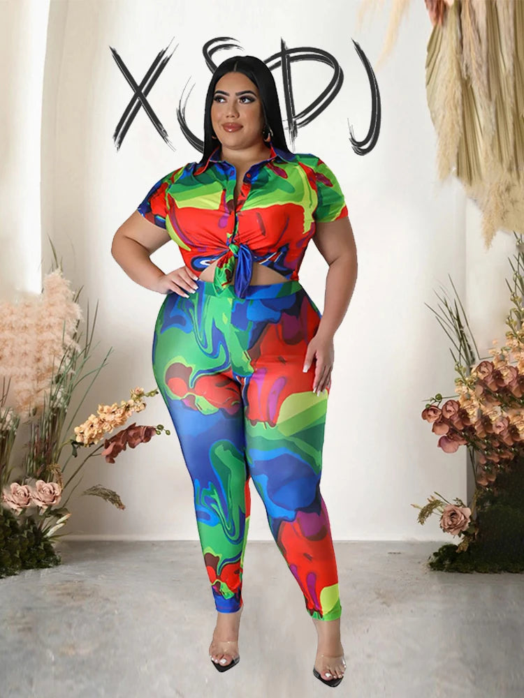Summer Suit Ladies Satin Silk Top and Pants Sexy Plus Size 2 Piece Set Women Outfit Casual Elegant Wholesale Dropshipping