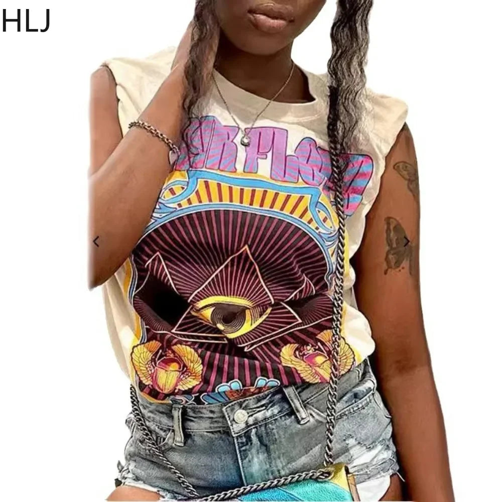 HLJ&GG Fashion Y2K Trend Streetwear Women Pattern Printing Round Neck Short Sleeve Slim Tshirts Summer New Hot Girl Hip Hop Tops