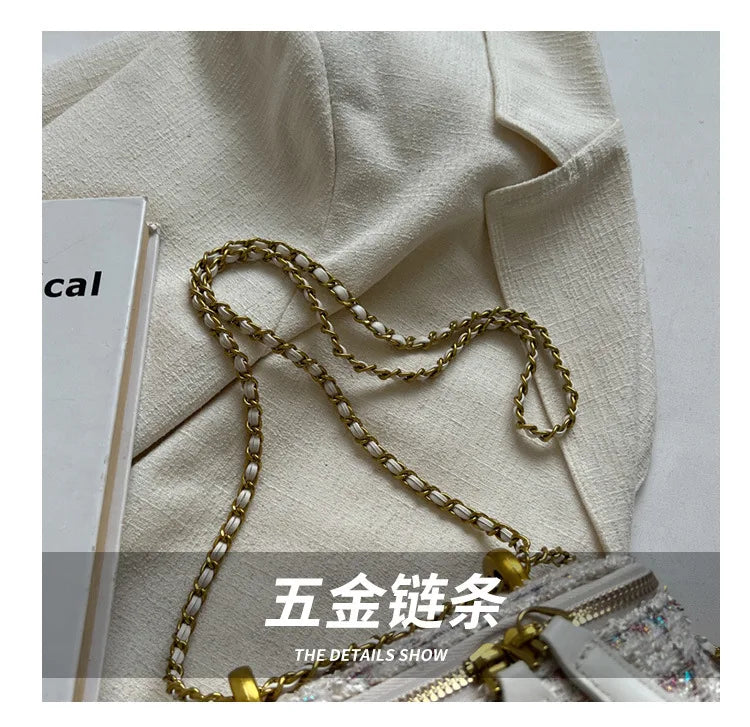 Women Shoulder Bags 2023 Popular Fashion Niche Crossbody Bag Wool Chain Small Square Bag Fashionable Purses and Handbags