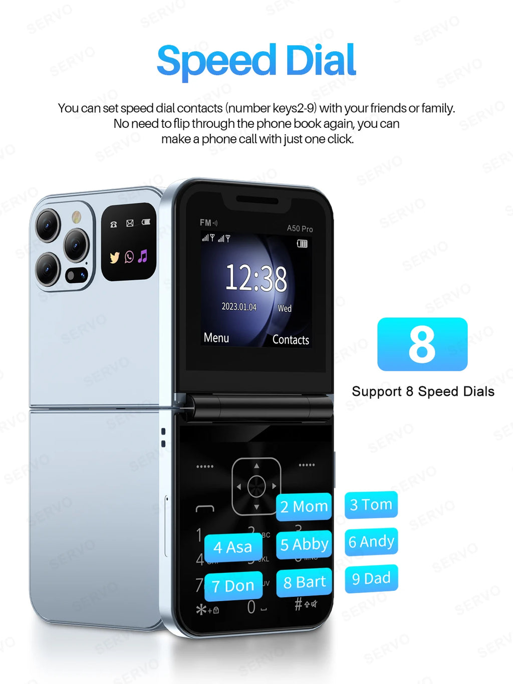 SERVO A50 PRO Flip Mobile Phone 2G GSM 2.4" Display Auto Call Recorder Speed Dial 2 SIMs Foldable Telephones Official Authentic