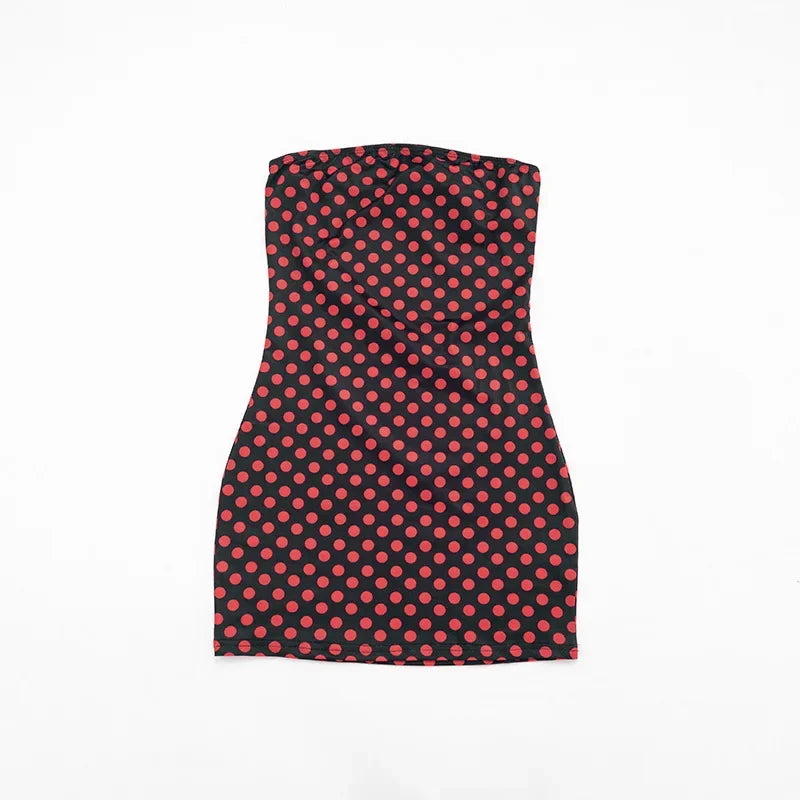 Sexy Strapless Backless Mini Dress Women Dot Print Party Club Y2K Clothes Bodycon Summer Off Shoulder Sleeveless Dresses Outfit