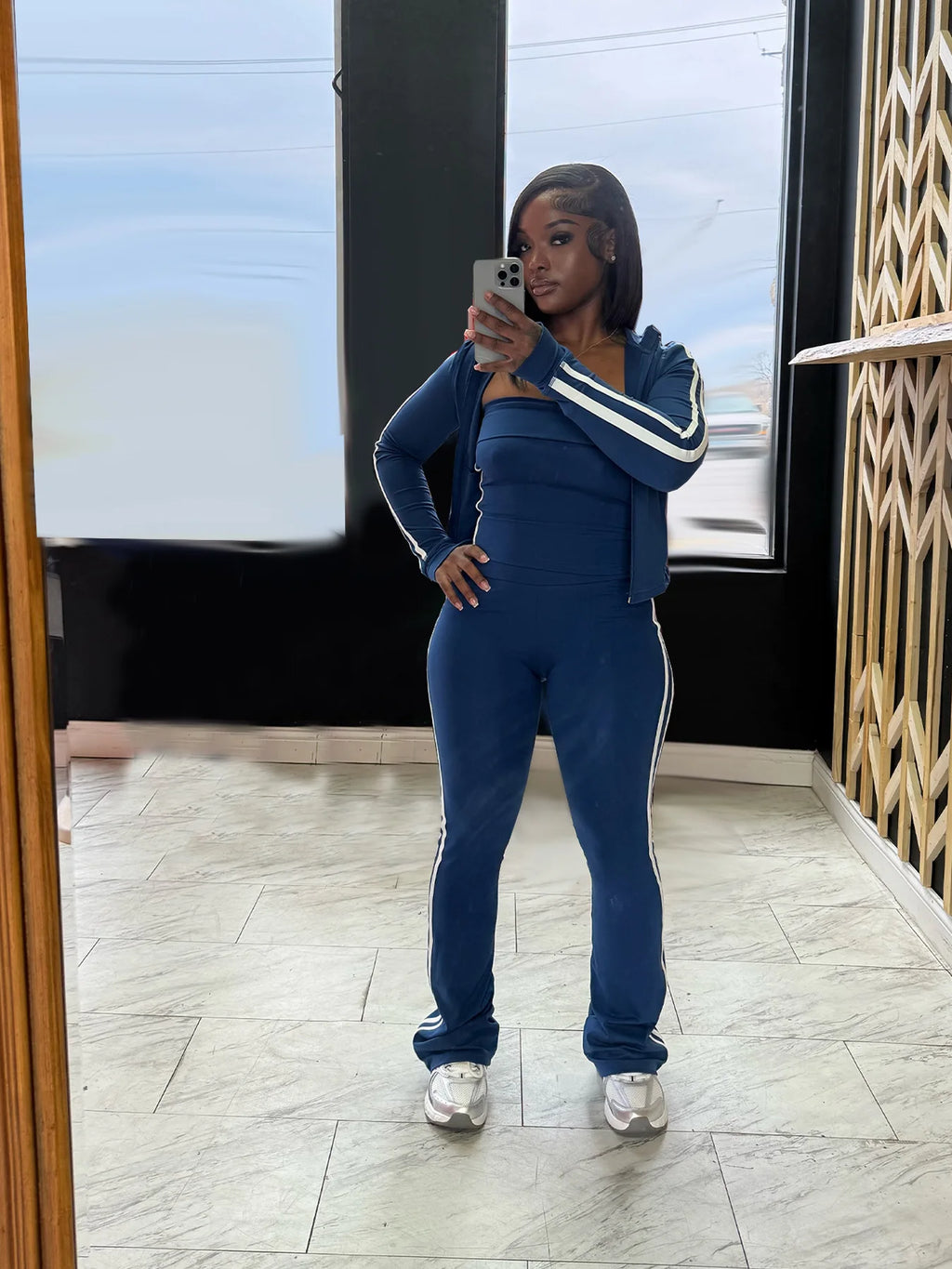 CM.YAYA Women's Set Long Sleeve Cargidan +strapless and Striped Pants Suit Three 3 Piece Set 2025 Street Active Outfit Tracksuit