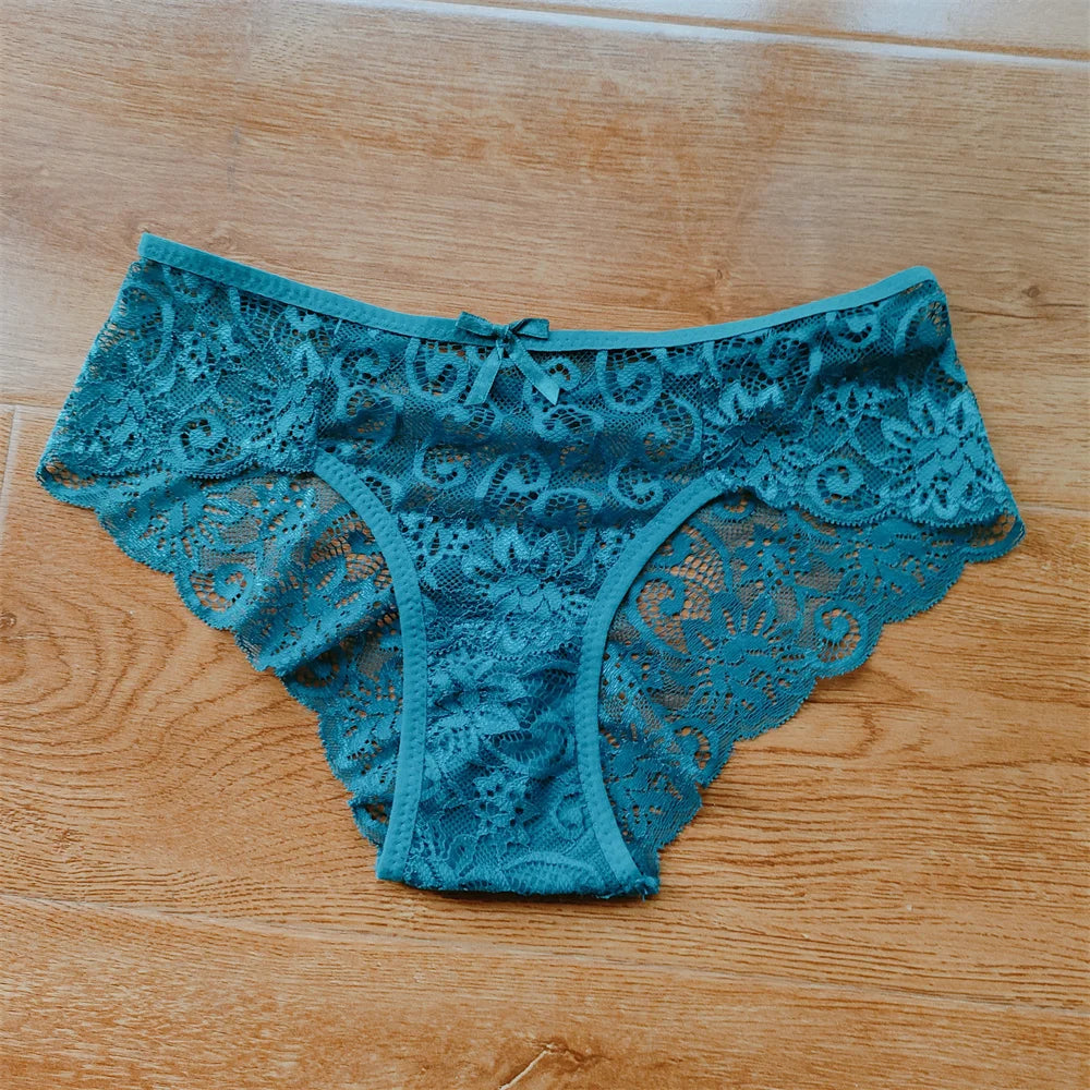 3Pcs/Set Sexy Panties Women Perspective Lace Underwear Hollow Out Breathable Briefs Cute Bow Intimates Lingerie Ladies Underpant