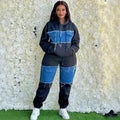 Pants Set Women Two Piece Sets Hooded Matching Sets Sweatshirts Long Pants High Waist Denim Splice Y2k Casual Jogger 2025