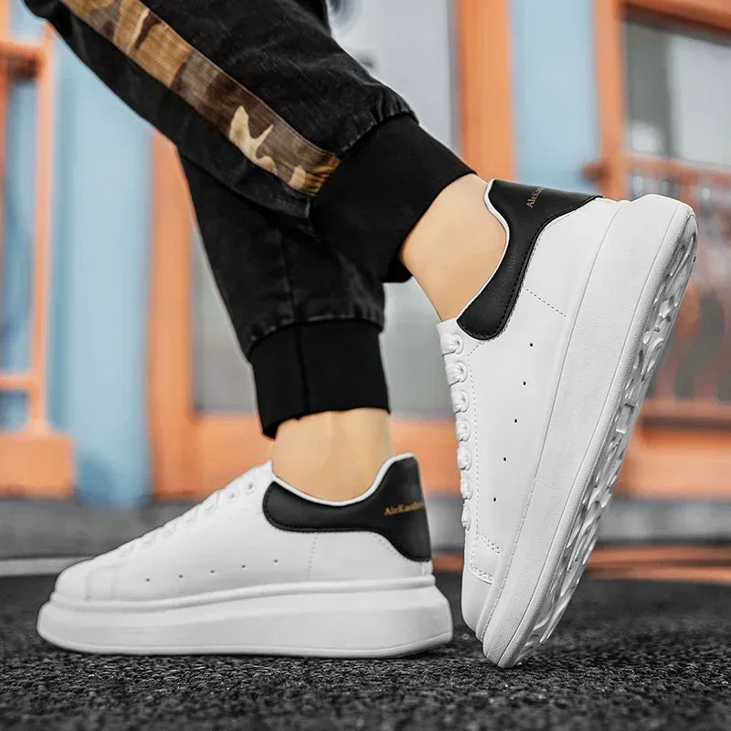 White Leather Men Casual Shoes Platform Outdoor Mens Walking Running Sneakers Breathable Board Shoes Women Tennis Sport Shoes