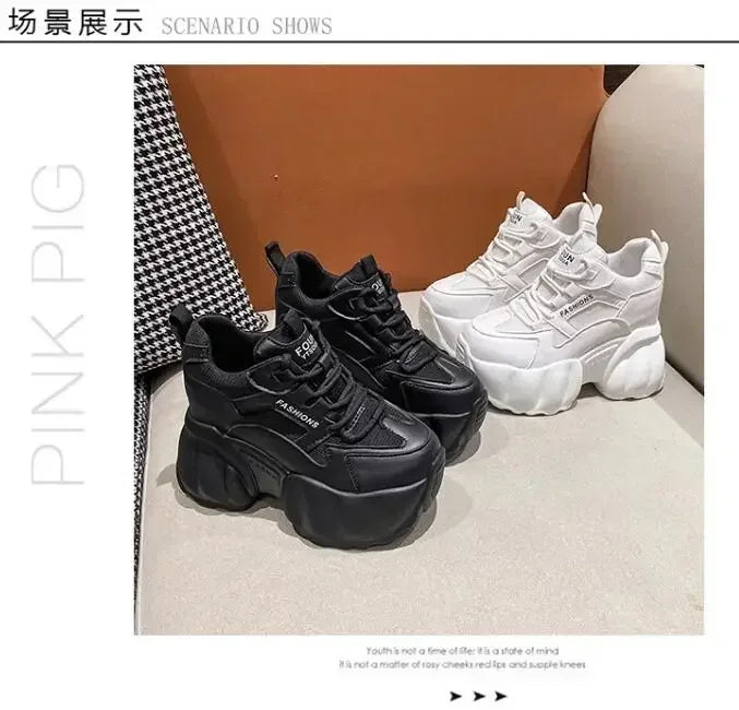 NEW Women Chunky Sneakers Internal 11CM High Platform Breathable Mesh Shoes Ladies Wedges Casual Shoes For Woman Sports Dad Shoe