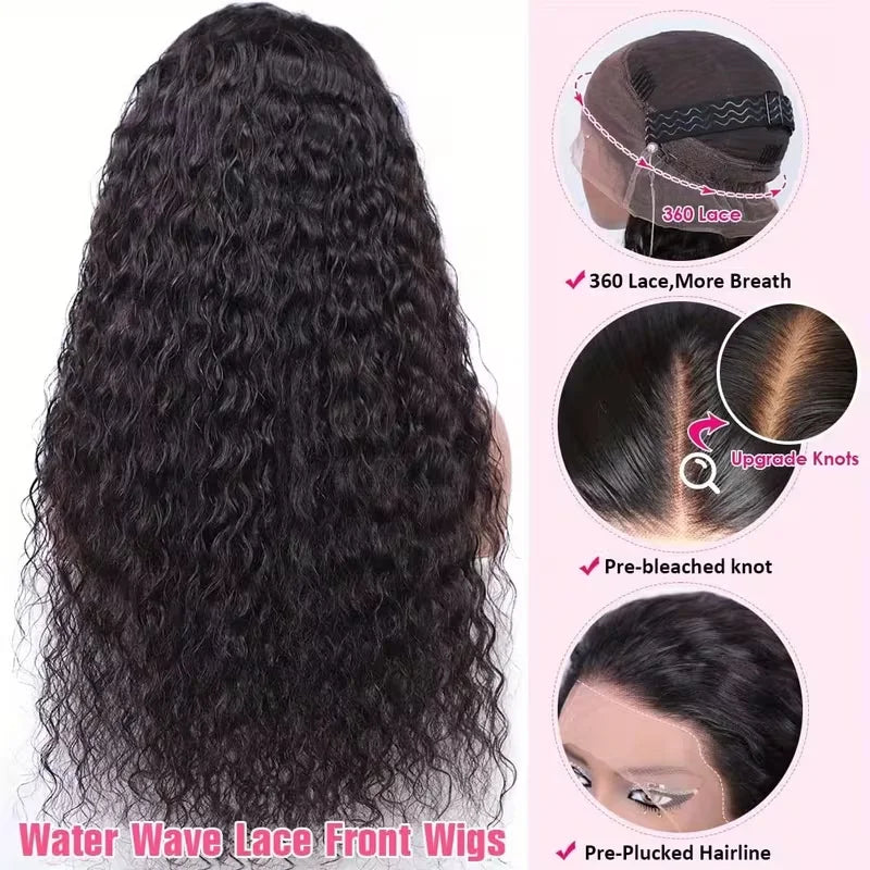 Deep Wave Invisible Strap 360 Full Lace Wig Curly Human Hair Adjustable Drawstring Hd Lace 360 Glueless Wig Brazilian Water Wave