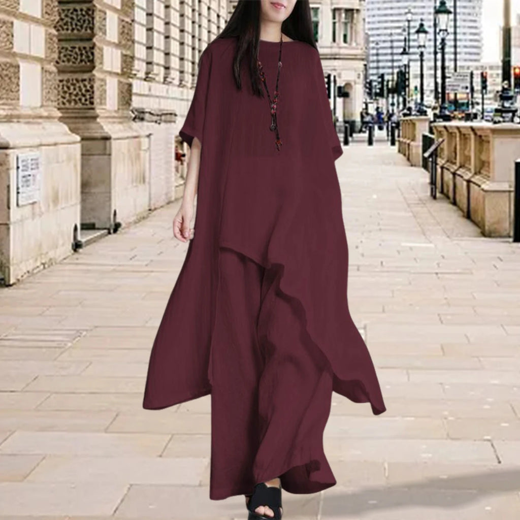 Simple Women Tops Pants Set Cotton Blend Short Sleeve Breathable Elastic Waist Outfit Suit  T-shirt Pants Set Comfy