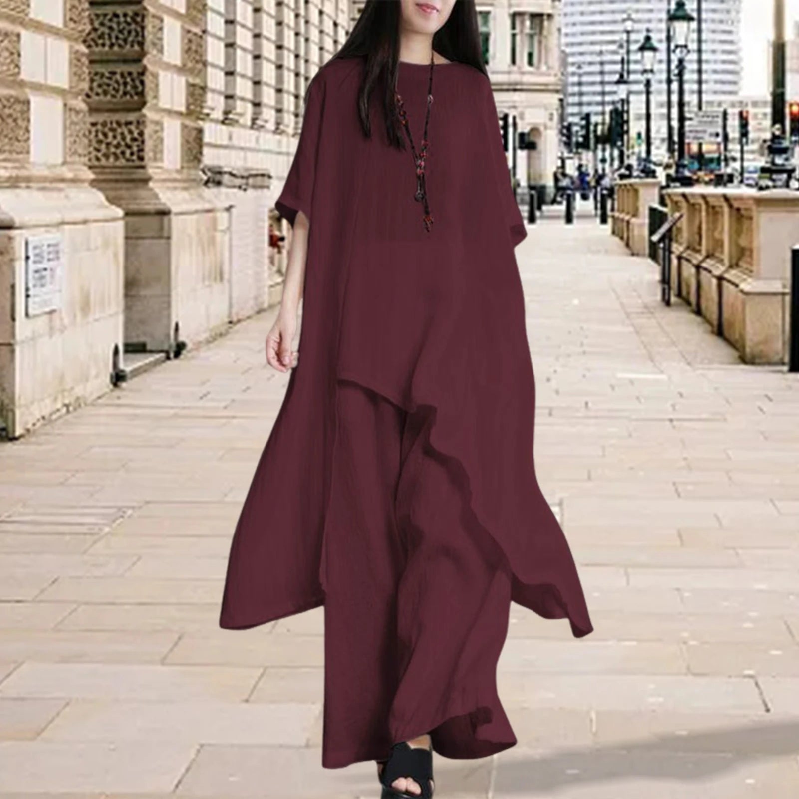Simple Women Tops Pants Set Cotton Blend Short Sleeve Breathable Elastic Waist Outfit Suit  T-shirt Pants Set Comfy
