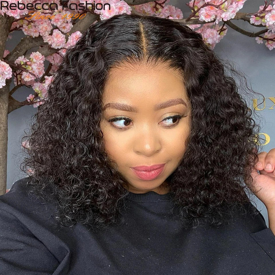 180D Short Cut Deep Wave Bob Lace Wigs Lace Front Human Hair Wigs Brazilian Bob Lace Front Wigs Deep Curly Lace Frontal Wig