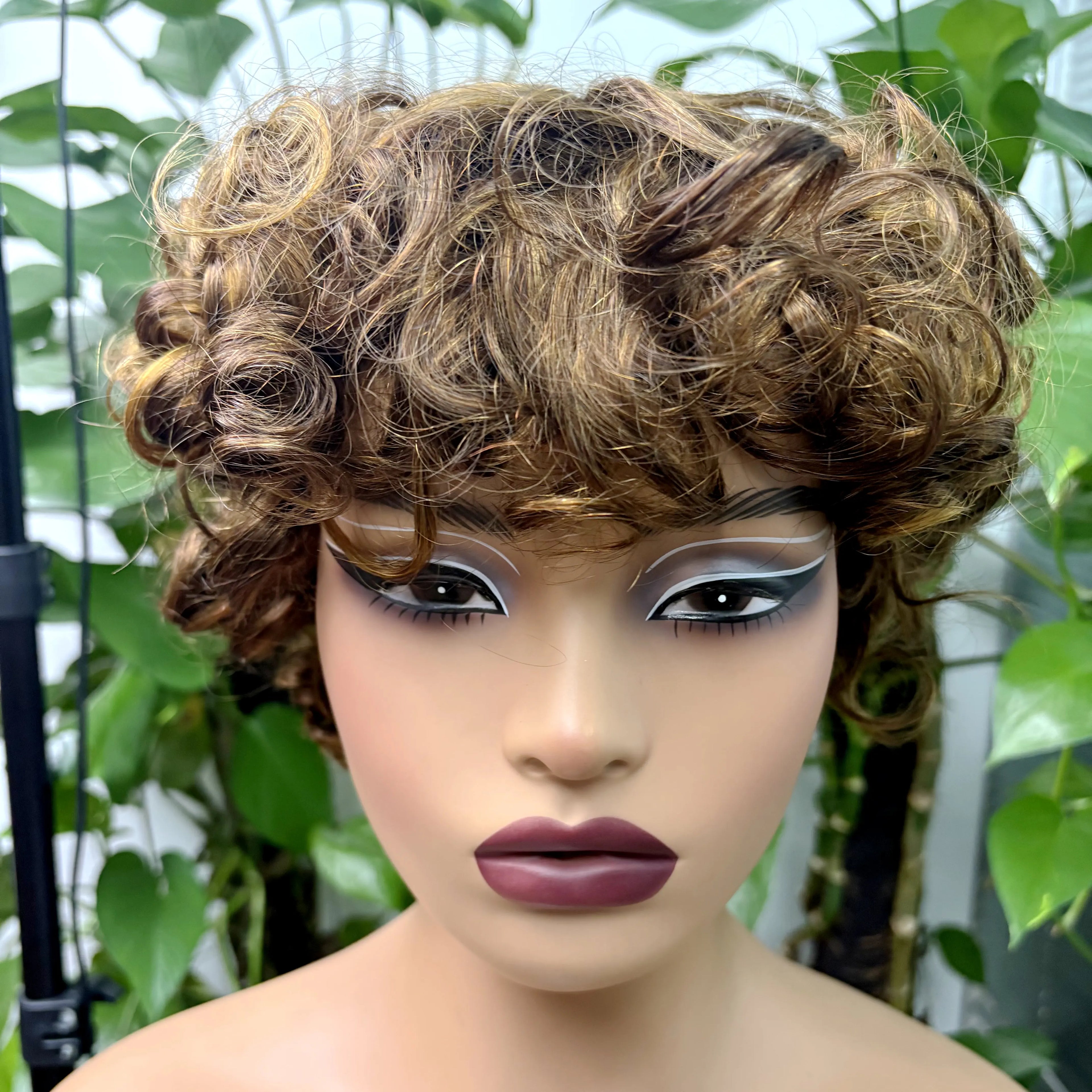 Full Machine Made Loose Wavy Bob Wig Human Hair Wigs 220% Short Colored Bouncy Curly Gluelesss Human Hair Wigs with Bangs