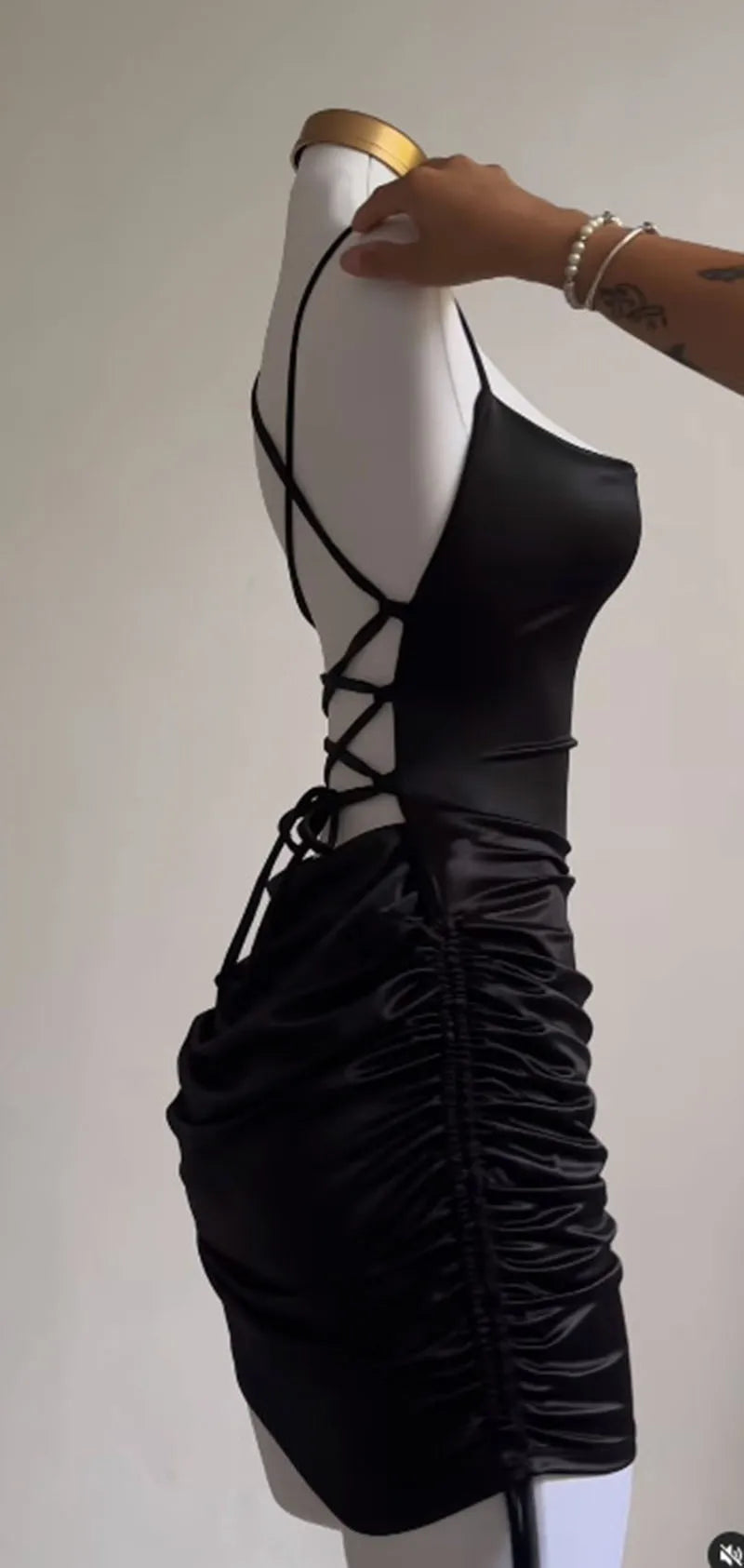 Y2K Sleelveless Backless Mini Dress Women Summer 2025 Europe America Lace Up Bodycon Dresses High Street Party Club Black Dress
