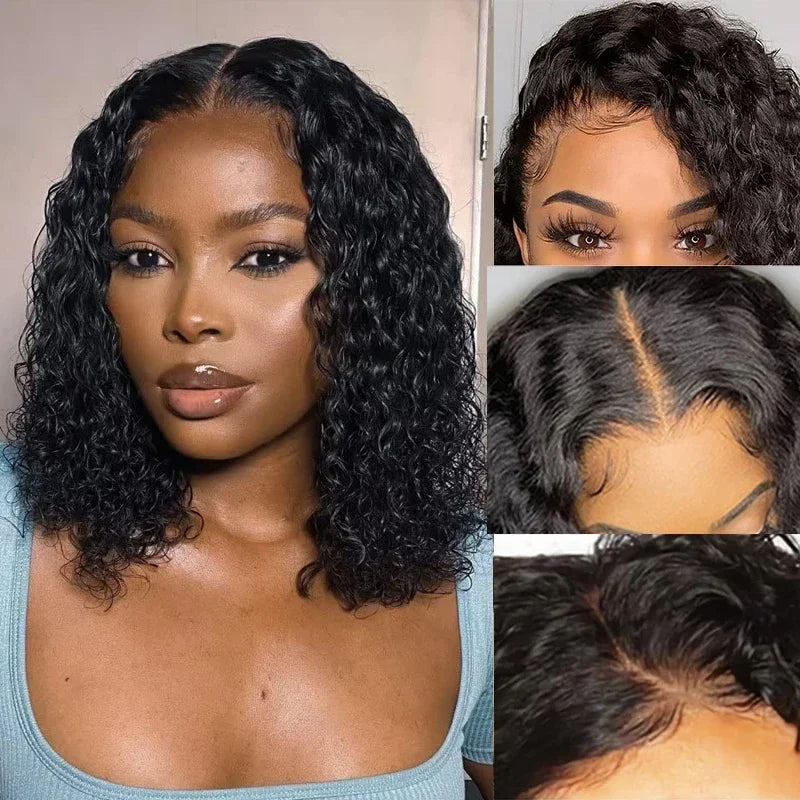 Water Wave 4x4 Glueless Bob Wigs Human Hair Brazilian Hair Wigs For Women Curly Wigs On Clearance Sale Glueless Wigs Human Hair