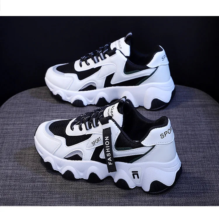 Zapatillas Mujer Sneakers Trendy Mesh Platform Sneakers Leather Shoes Breathable Socofy Casual Sports Shoes Women Flats 2023
