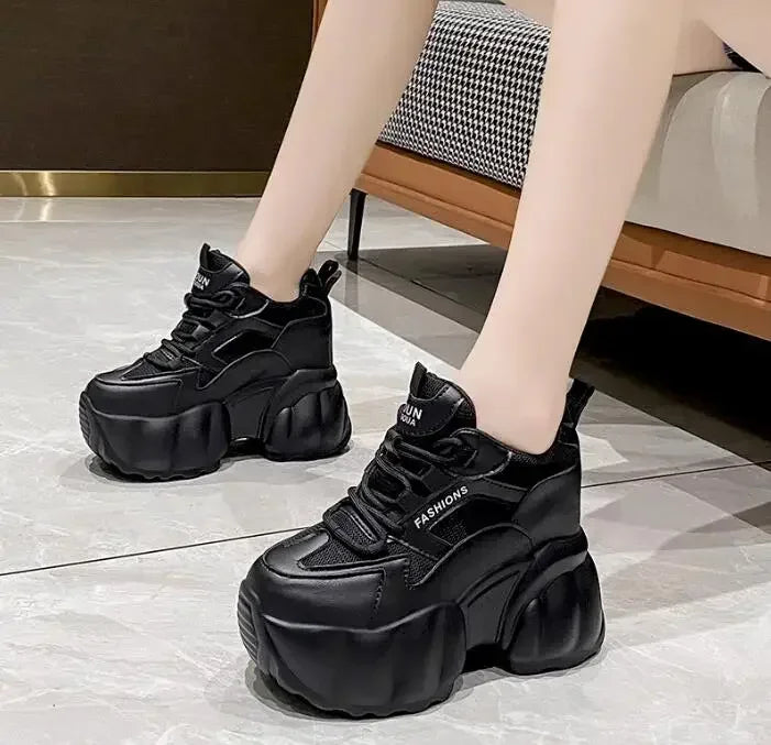 NEW Women Chunky Sneakers Internal 11CM High Platform Breathable Mesh Shoes Ladies Wedges Casual Shoes For Woman Sports Dad Shoe