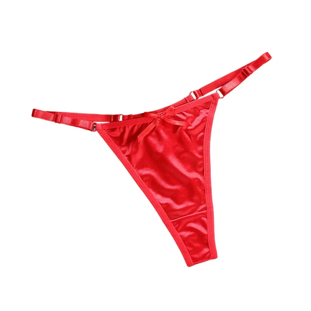 New Adjustable Girls G-Strings Pants Satin Cotton Crotch T-Back Women's Sexy Thin Strap Bow Underwear Plus Size