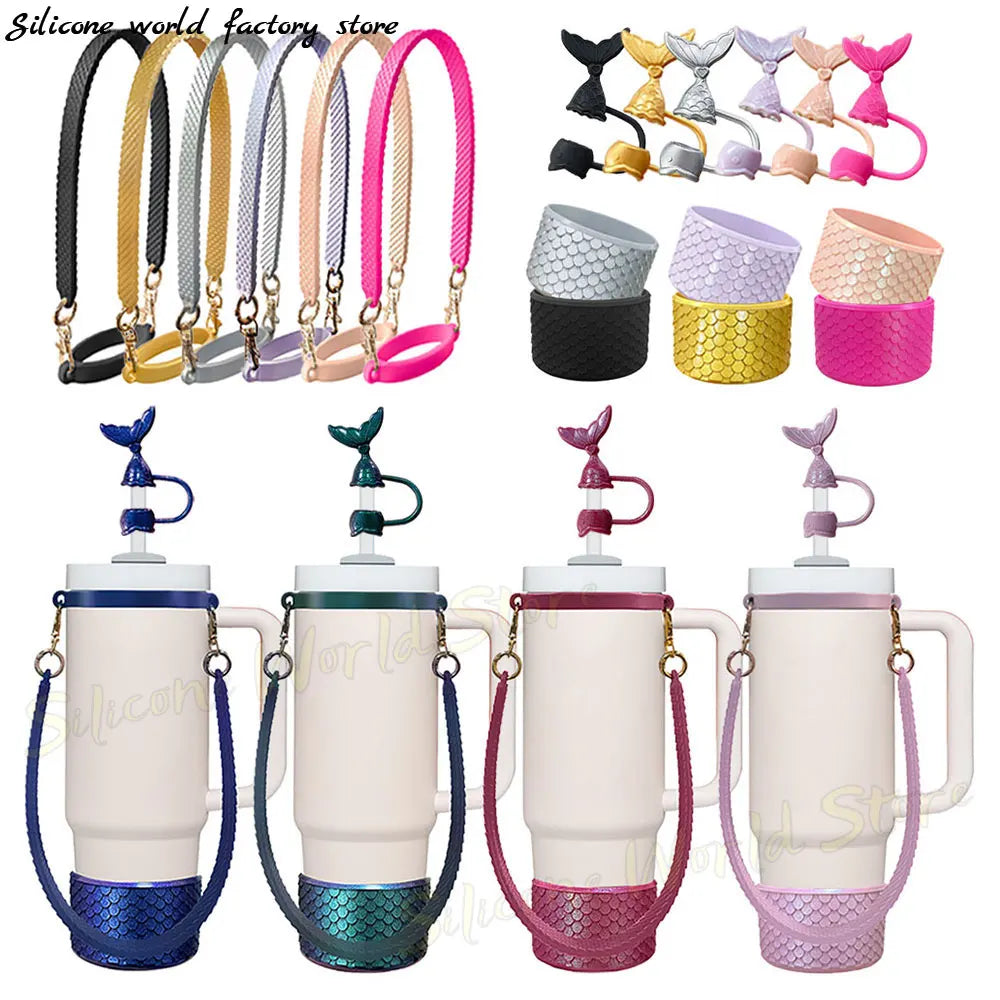 SW 3PCS Cup Accessories Set for Stanley Silicone Straw Cover Cap Cup Boot Sleeve Cups Hanging Rope Water Bottle Handle Strap