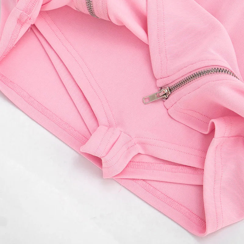 Women Solid Casual 2 Piece Set Tracksuits Zip-up Sleeveless Hooded Tanks Tops + Zippers Bodycon Mini Skirts Streetwear Suits