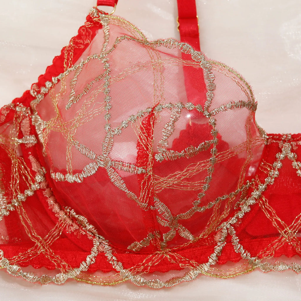 Diccvicc Elegant Lace Lingerie See Through Embroidery Floral Women Underwear 3 Pieces Bra Garter Set Sexy Outfit Intimate Kits