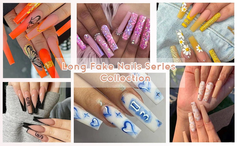 24Pcs Ballet False Nails Long French Press on Nails with Flower Design Wearable Coffin Fake Nail Pink Bow Design Manicure Tips