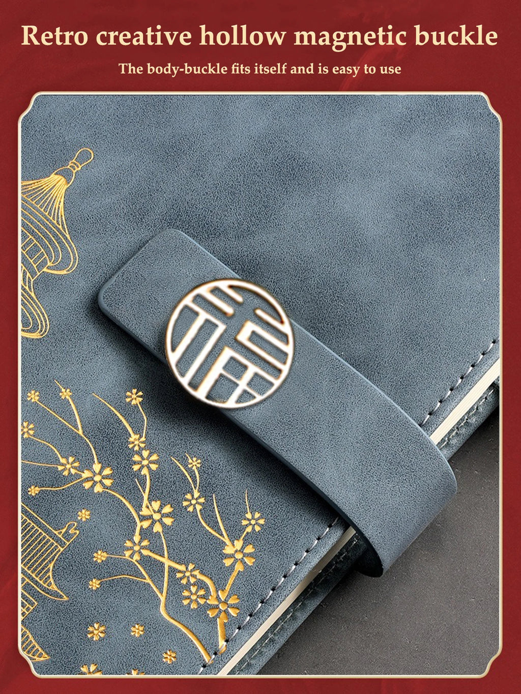 A5 Chinese Style Leather Planner Notebook Simple Thickened Enclosed Iron Buckle Suitable for School Students and Office Use