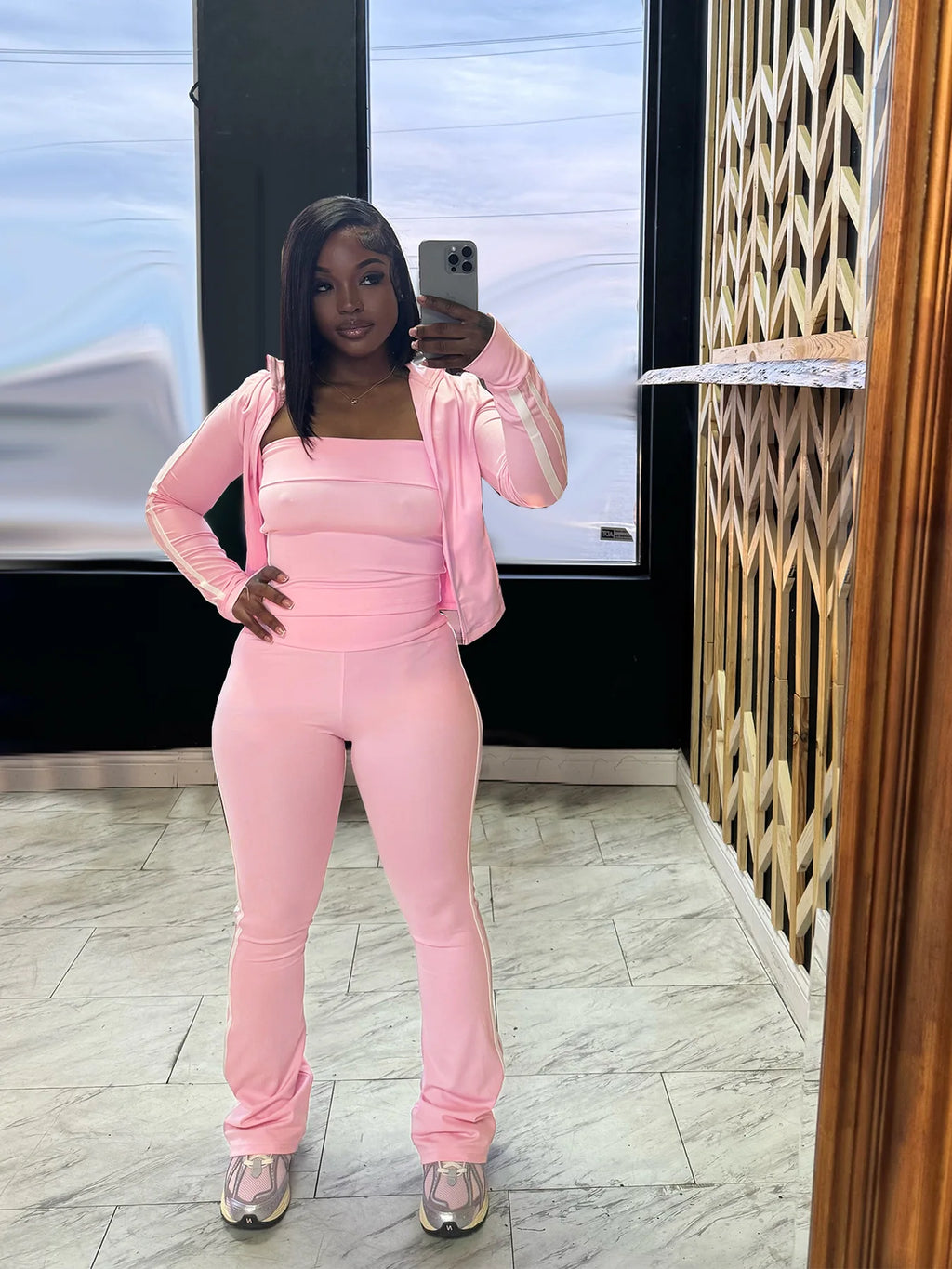 CM.YAYA Women's Set Long Sleeve Cargidan +strapless and Striped Pants Suit Three 3 Piece Set 2025 Street Active Outfit Tracksuit