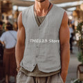 Thin Working Vest Veston V-neck Gilet Men Linen Fashion Suit Single-breasted Vests Man Casual Waistcoat for Man Suits Blazer