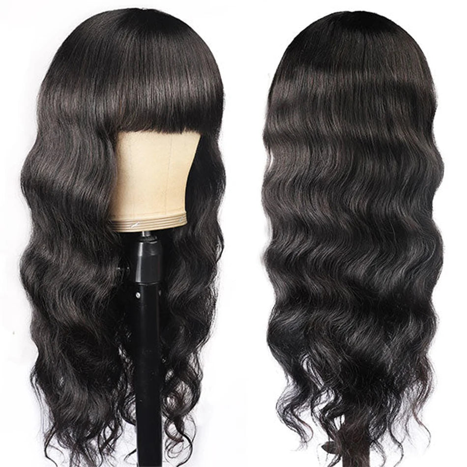 Wear Go Glueless Loose Body Wave Human Hair Wig With Bangs Full Machine Made With Bangs Brazilian Body Wave Wig Cheap On Sale