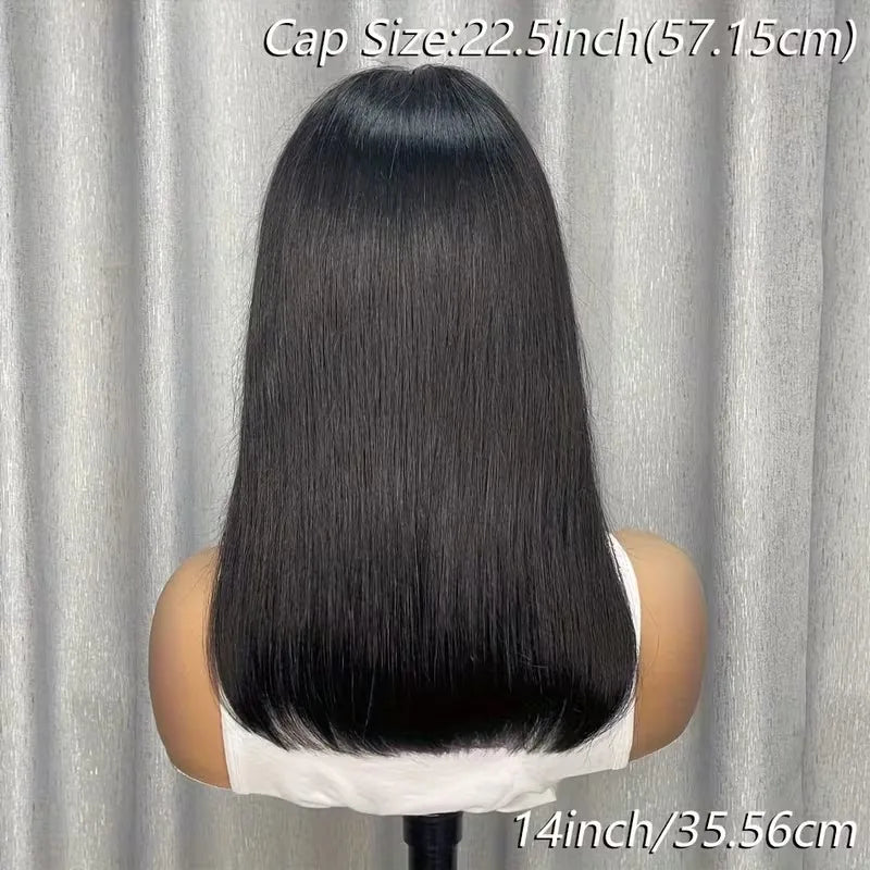 Human Hair Wigs with Bangs 32 Inches Full Machine Made Hair Wig Bone Straight 200 Density Glueless Wig Human Hair Non Lace Wig